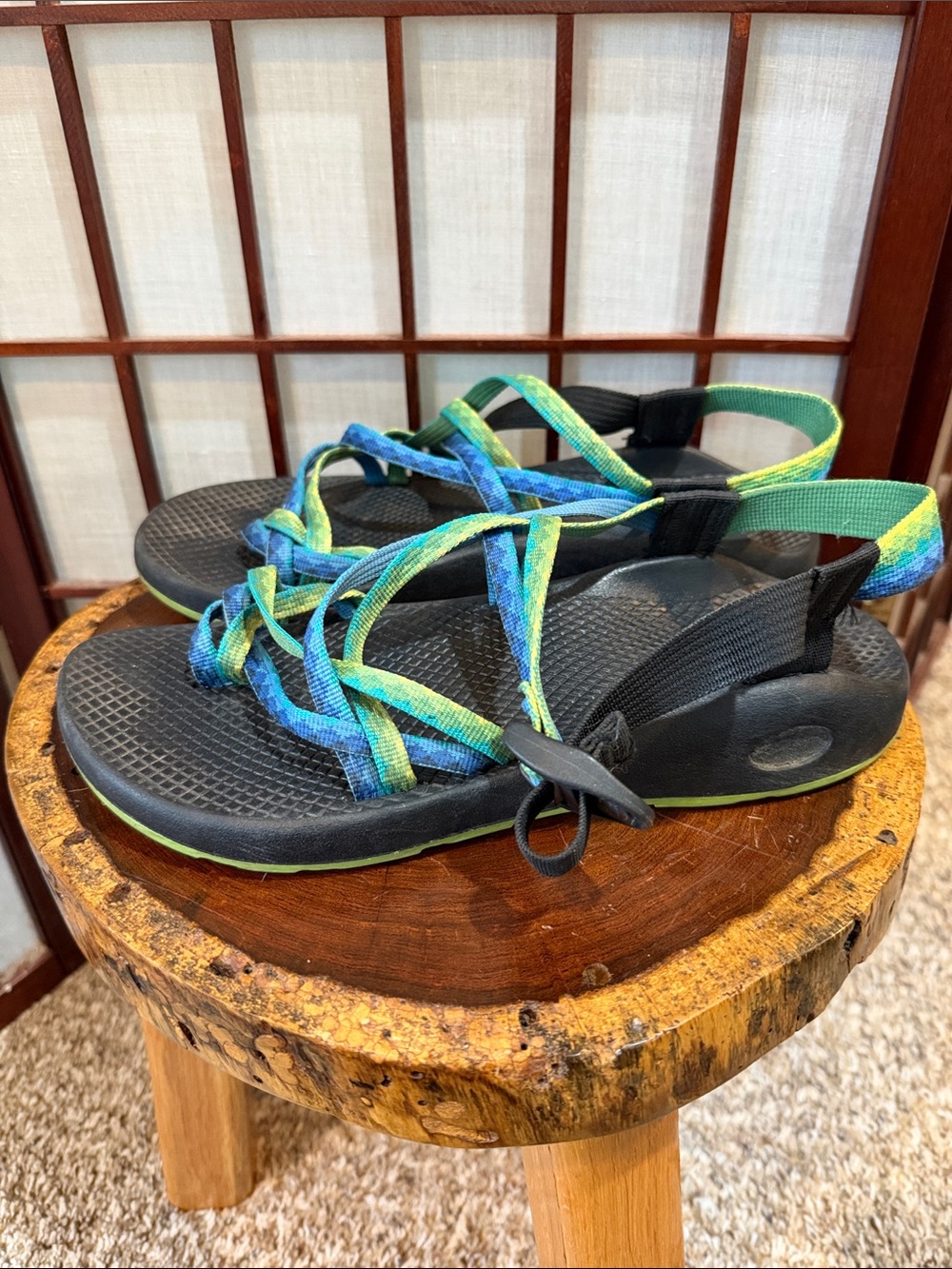 Blue and Green Chacos